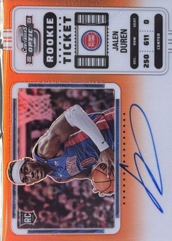 Jalen Duren 2022 Contenders Optic #111 Rookie Ticket Auto Variation - Orange /25 RAW