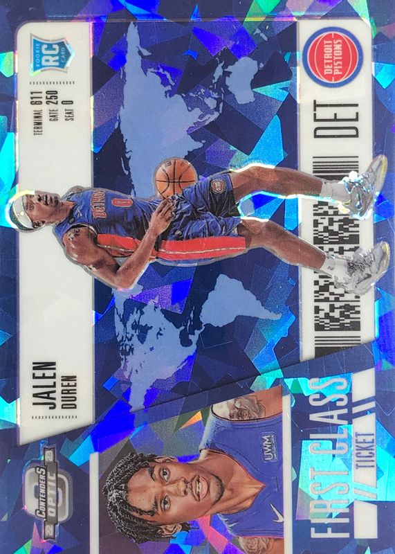 Jalen Duren 2022 Contenders Optic #17 First Class Ticket - Blue Cracked Ice /75 Rookie RAW