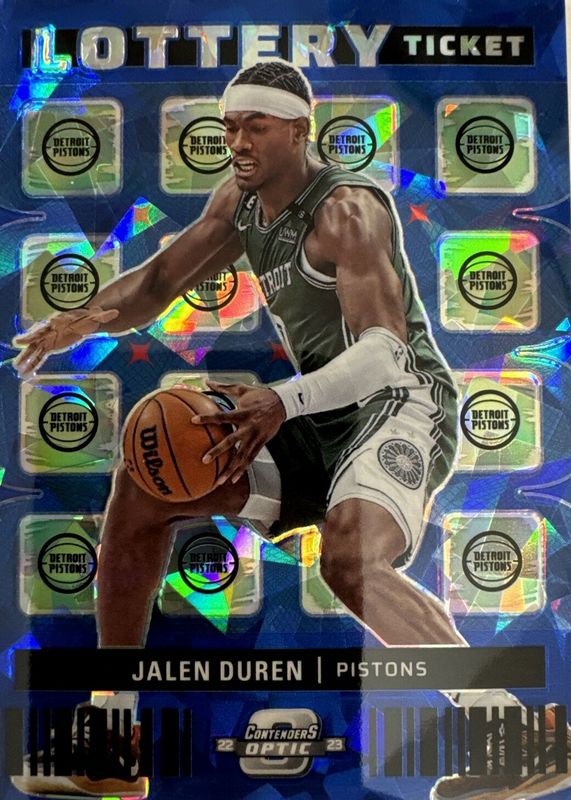 Jalen Duren 2022 Contenders Optic #13 Lottery Ticket - Blue Cracked Ice /75 Rookie SGC 9.5