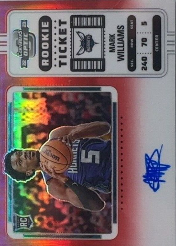 Mark Williams 2022 Contenders Optic #134 Rookie Ticket Auto Variation - Red /99 RAW