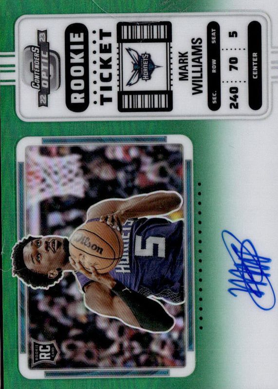 Mark Williams 2022 Contenders Optic #134 Rookie Ticket Auto Variation - Green /75 RAW