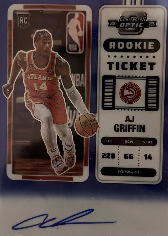 AJ Griffin 2022 Contenders Optic #137 Rookie Ticket Auto - Blue /49 RAW