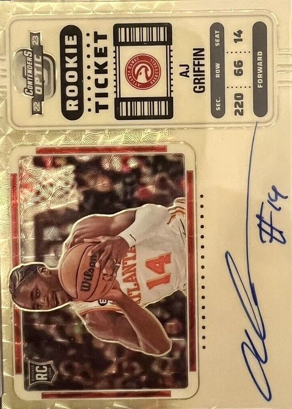 AJ Griffin 2022 Contenders Optic #137 Rookie Ticket Auto - Gold Vinyl /1 RAW