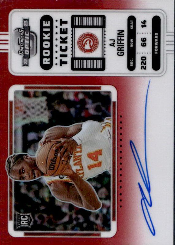 AJ Griffin 2022 Contenders Optic #137 Rookie Ticket Auto Variation - Red /99 Rookie PSA 10