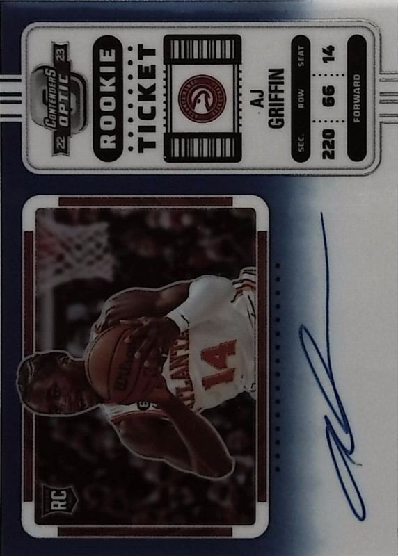 AJ Griffin 2022 Contenders Optic #137 Rookie Ticket Auto Variation - Blue /49 RAW