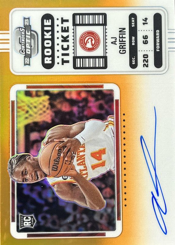 AJ Griffin 2022 Contenders Optic #137 Rookie Ticket Auto Variation - Orange /25 PSA 10