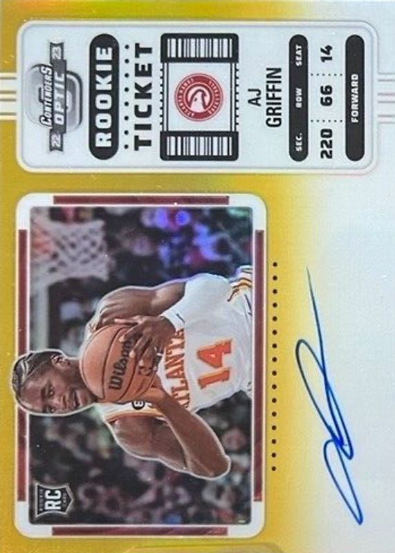 AJ Griffin 2022 Contenders Optic #137 Rookie Ticket Auto Variation - Gold /10 Rookie SGC 10