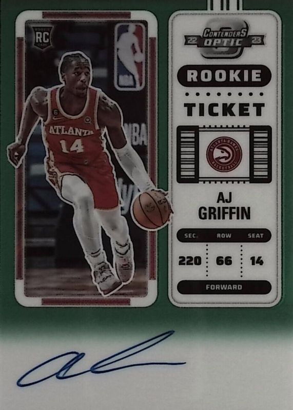 AJ Griffin 2022 Contenders Optic #137 Rookie Ticket Auto - Green /75 RAW