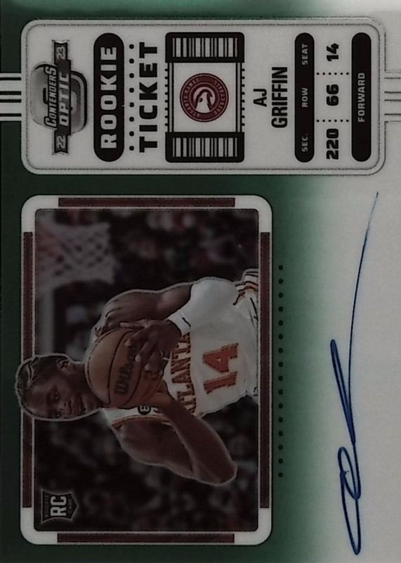 AJ Griffin 2022 Contenders Optic #137 Rookie Ticket Auto Variation - Green /75 RAW