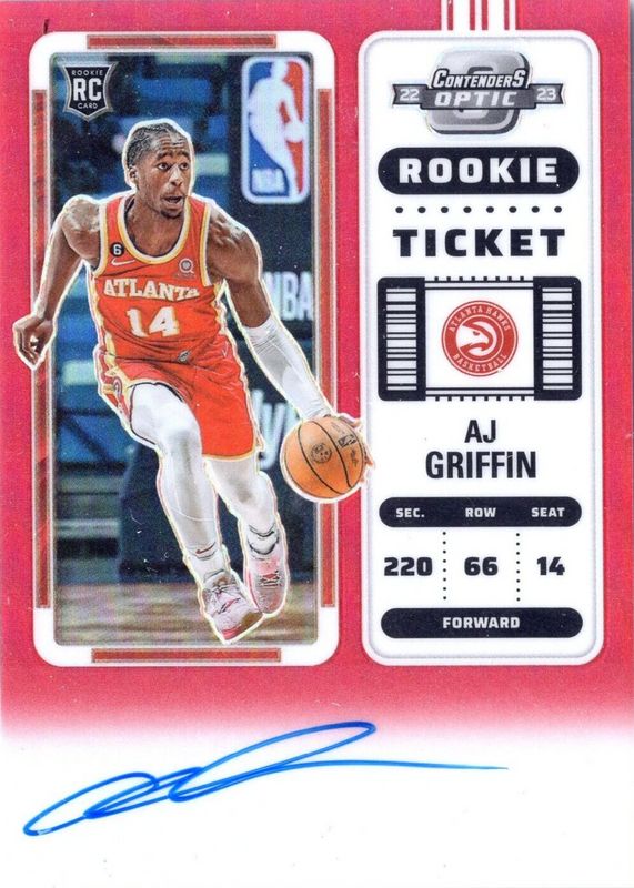 AJ Griffin 2022 Contenders Optic #137 Rookie Ticket Auto - Red /99 Rookie SGC 10