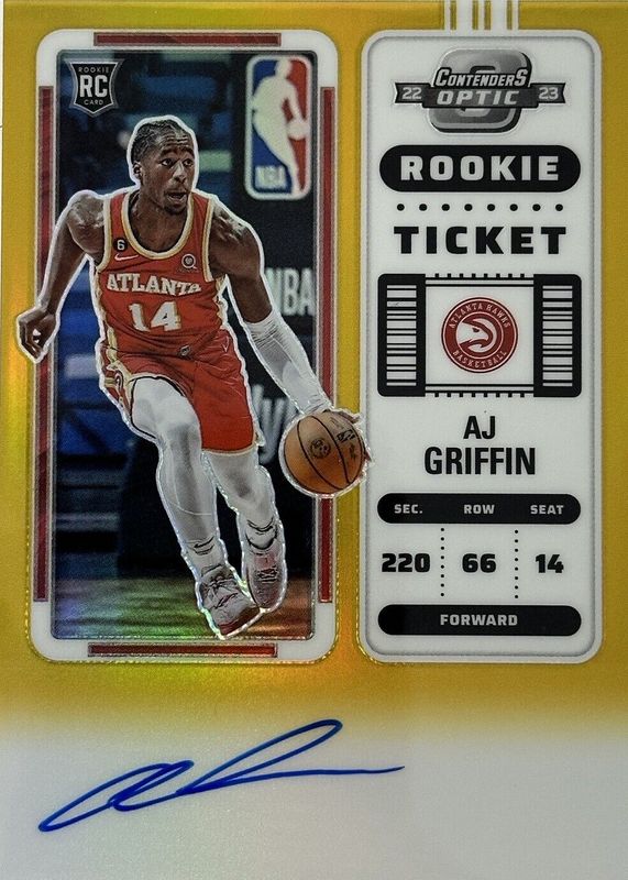 AJ Griffin 2022 Contenders Optic #137 Rookie Ticket Auto - Gold /10 Rookie PSA 10