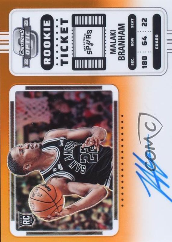 Malaki Branham 2022 Contenders Optic #106 Rookie Ticket Auto Variation - Orange /25 Rookie SGC 9.5