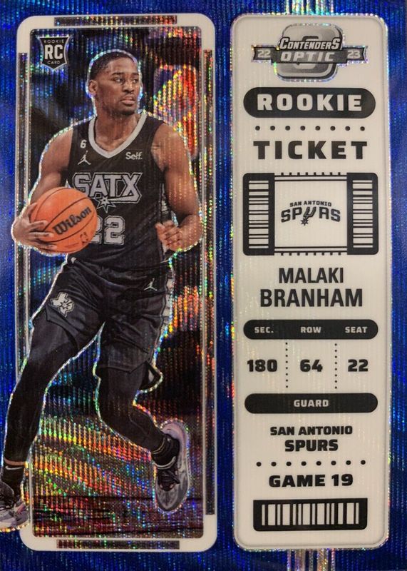 Malaki Branham 2022 Contenders Optic #14 Asia Blue Wave /45 Rookie SGC 10