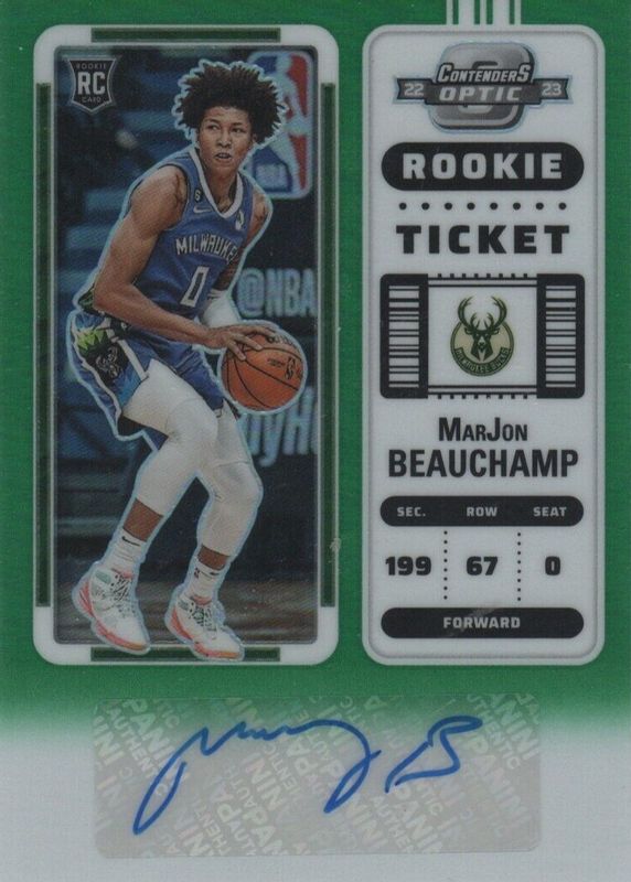 MarJon Beauchamp 2022 Contenders Optic #114 Rookie Ticket Auto - Green /75 Rookie PSA 10