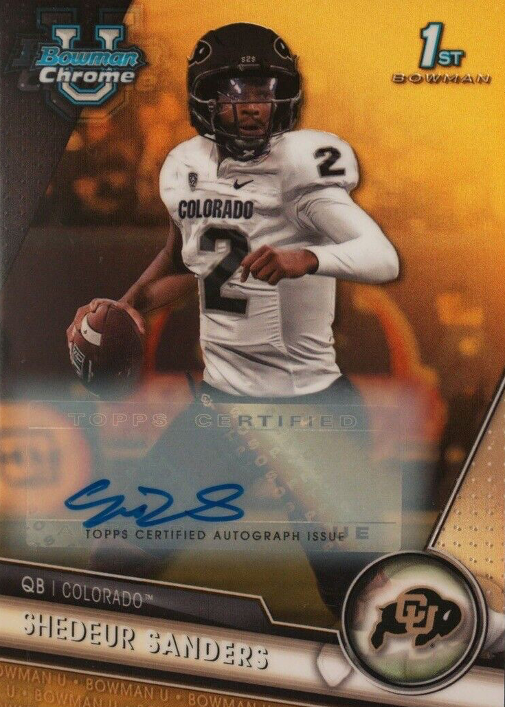 【しょう】Sanders MilitaryApron FrontDerby 2023 BOWMAN UNIVERSITY CHROME YELLOW REFRACTOR #16 SHEDEUR