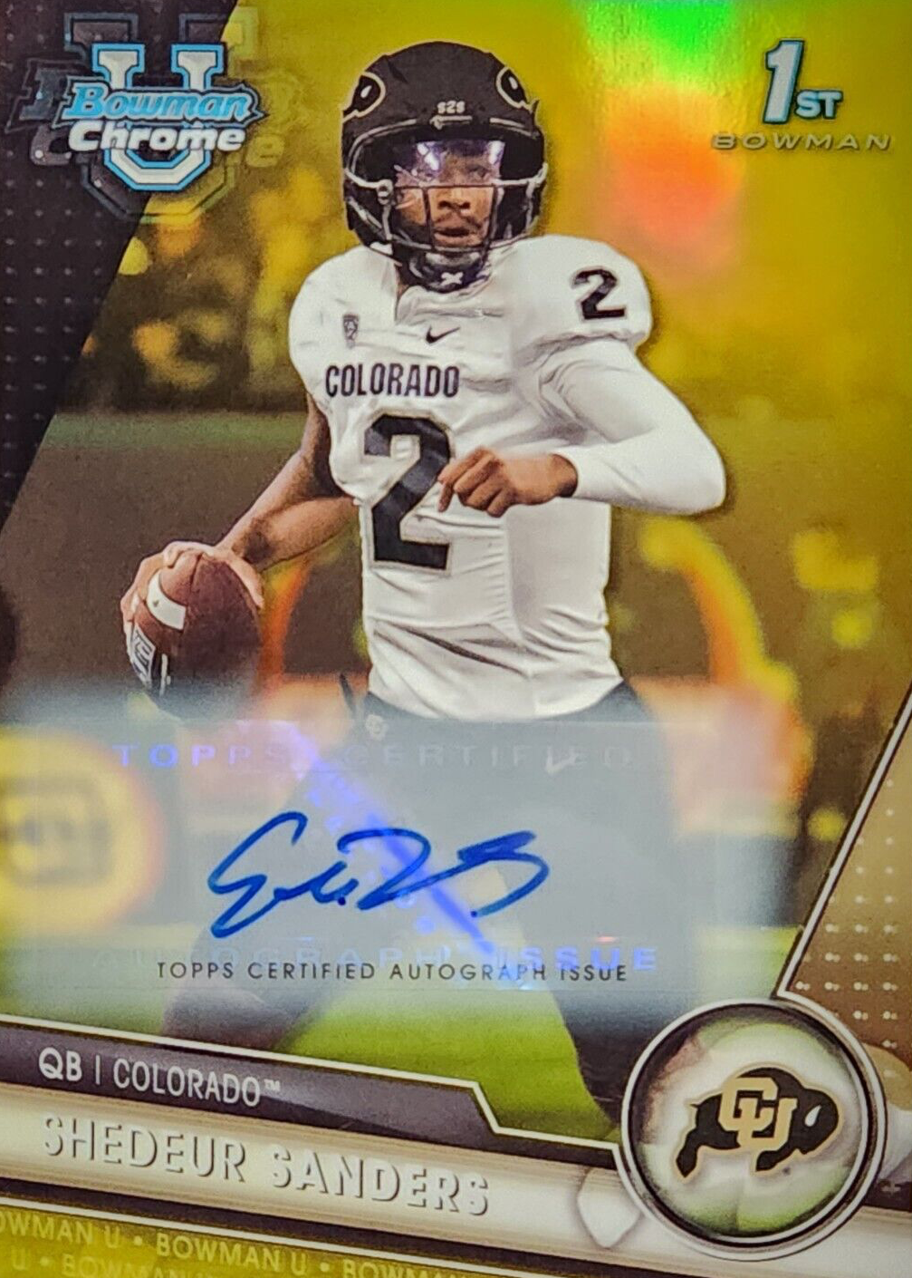 【しょう】Sanders MilitaryApron FrontDerby Shedeur Sanders 2023 Bowman Chrome University #16 Prospects