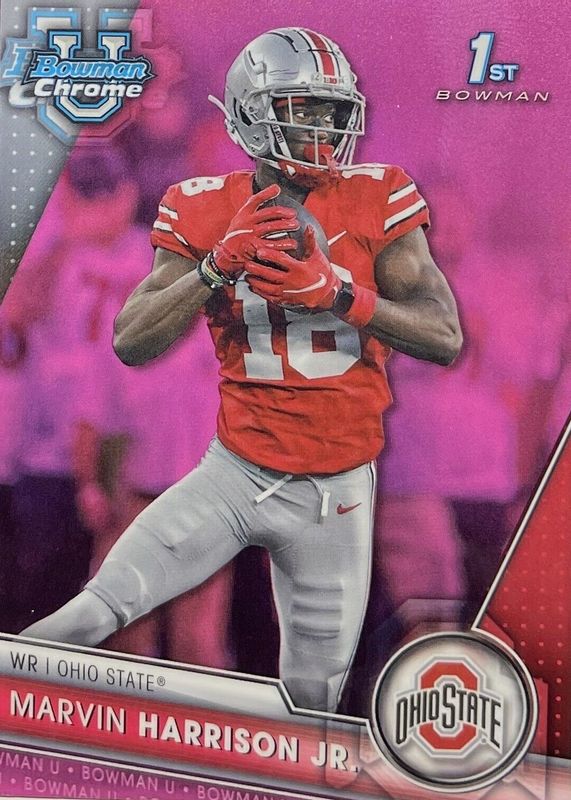 Marvin Harrison Jr. 2023 Bowman Chrome University #100 Prospects - Pink Refractor (1st) PSA 8