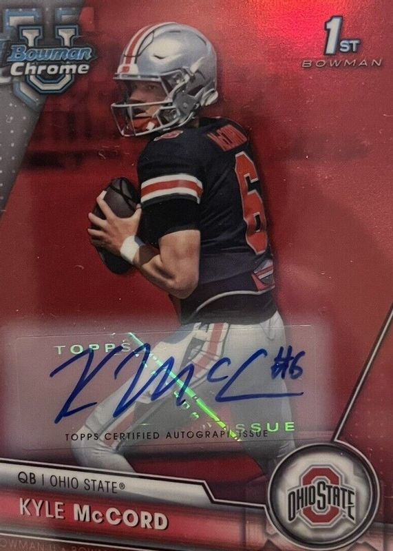 Kyle McCord 2023 Bowman Chrome University #101 Prospect Auto - Red Refractor /5 (1st) PSA 10