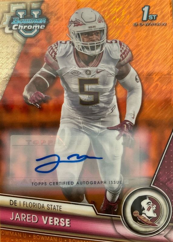 Jared Verse 2023 Bowman Chrome University #60 Prospect Auto - Orange Shimmer Refractor /25 (1st) RAW