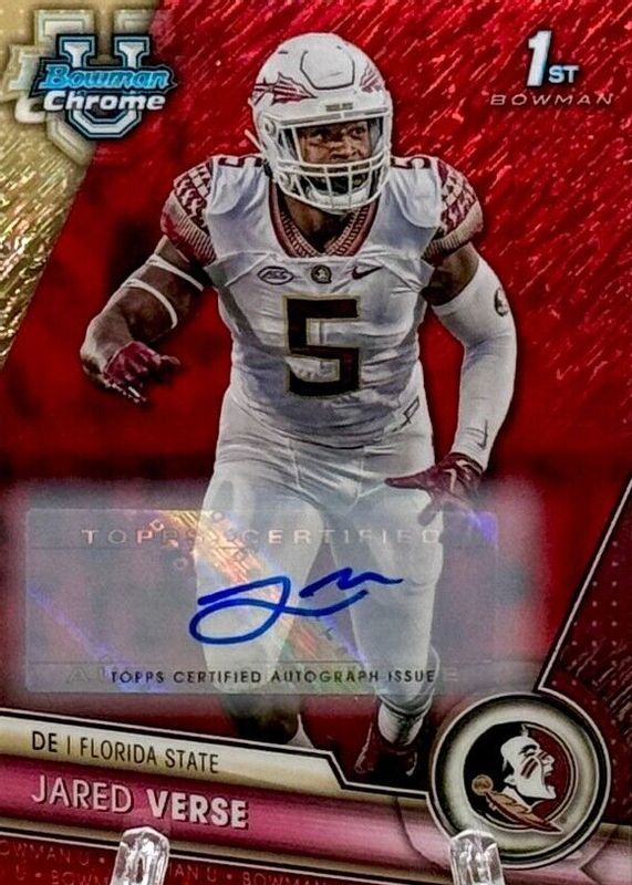 Jared Verse 2023 Bowman Chrome University #60 Prospect Auto - Red Shimmer Refractor /5 (1st) RAW