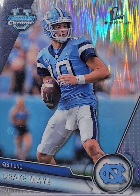 Drake Maye 2023 Bowman Chrome University #200 Prospects - Surge Refractor (1st) PSA 10