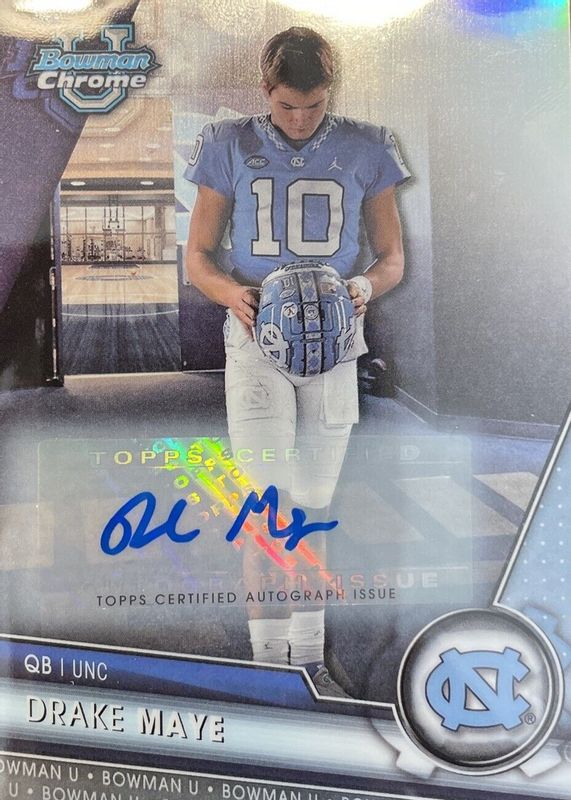 Drake Maye 2023 Bowman Chrome University #149 Prospect Auto - SP Variation /25 RAW