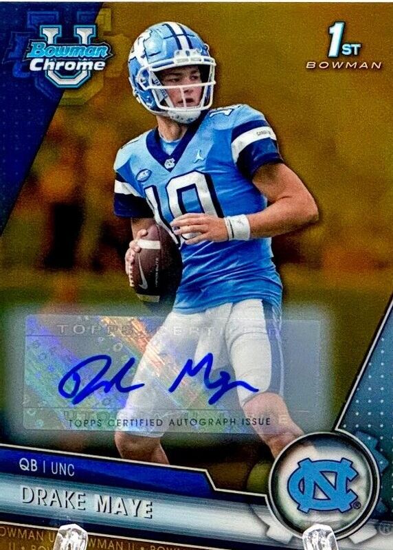 Drake Maye 2023 Bowman Chrome University #200 Prospect Auto - Gold Refractor /50 (1st) PSA 10