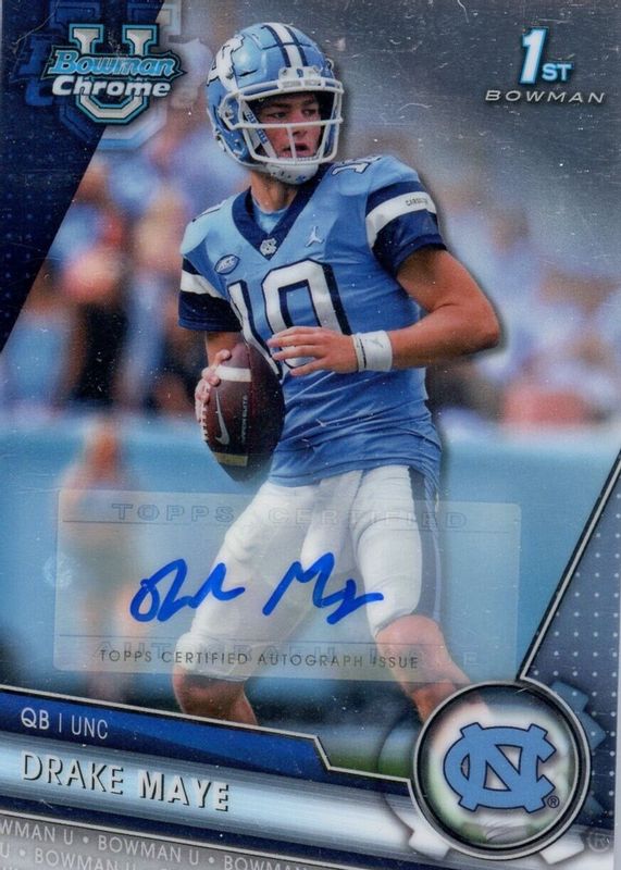 Drake Maye 2023 Bowman Chrome University #200 Prospect Auto (1st)