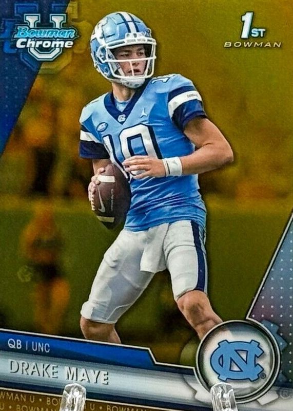 Drake Maye 2023 Bowman Chrome University #200 Prospects - Gold Refractor /50 (1st) SGC 10