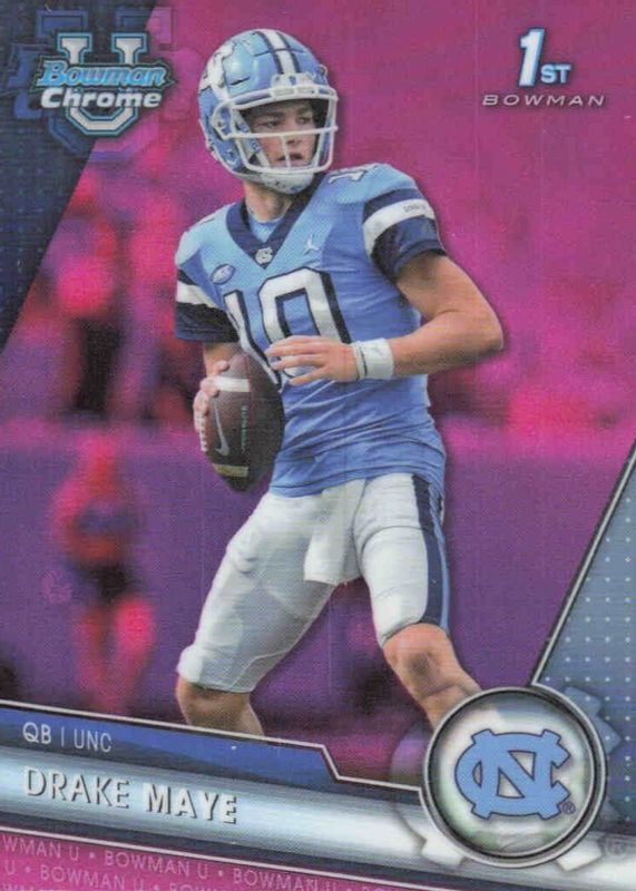 Drake Maye 2023 Bowman Chrome University #200 Prospects - Pink Refractor (1st) PSA 8