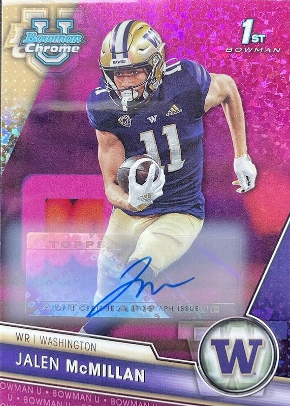 Jalen McMillan 2023 Bowman Chrome University #164 Prospect Auto - Fuchsia Mini-Diamond Refractor /150 (1st) RAW