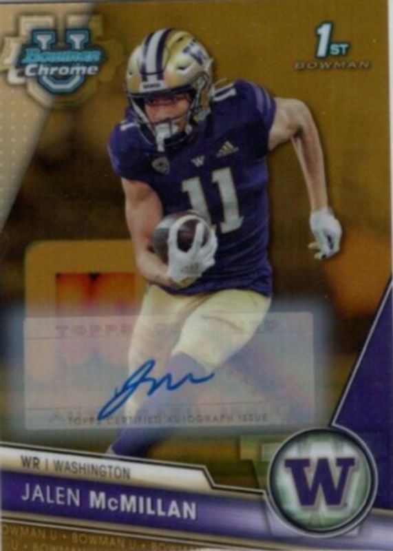 Jalen McMillan 2023 Bowman Chrome University #164 Prospect Auto - Gold Refractor /50 (1st) RAW