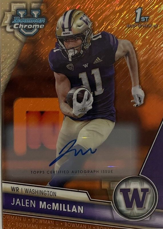 Jalen McMillan 2023 Bowman Chrome University #164 Prospect Auto - Orange Shimmer Refractor /25 (1st) RAW