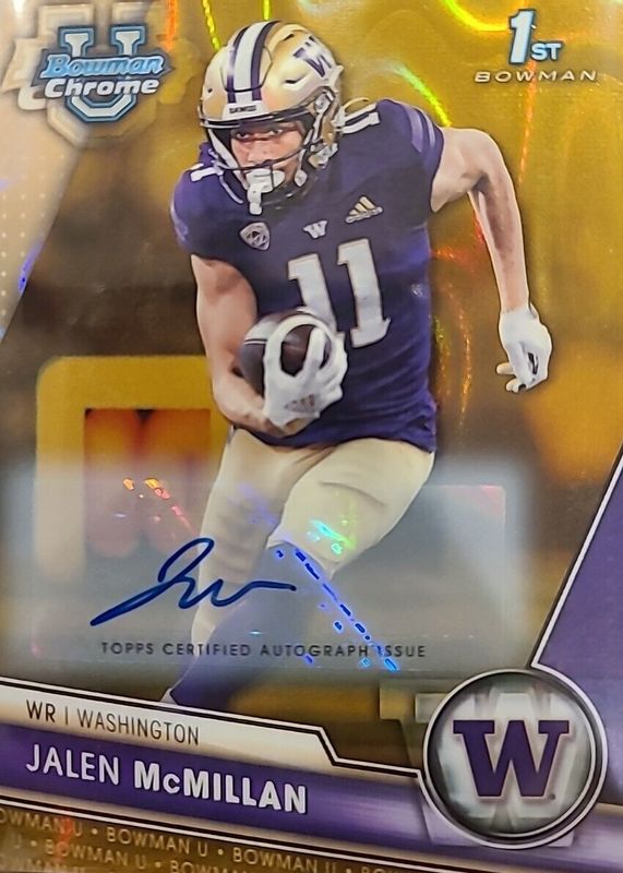 Jalen McMillan 2023 Bowman Chrome University #164 Prospect Auto - Gold Lava Refractor /50 (1st) RAW