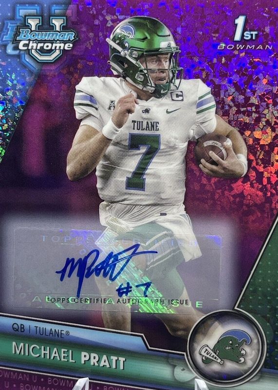 Michael Pratt 2023 Bowman Chrome University #89 Prospect Auto - Fuchsia Mini-Diamond Refractor /150 (1st) PSA 10