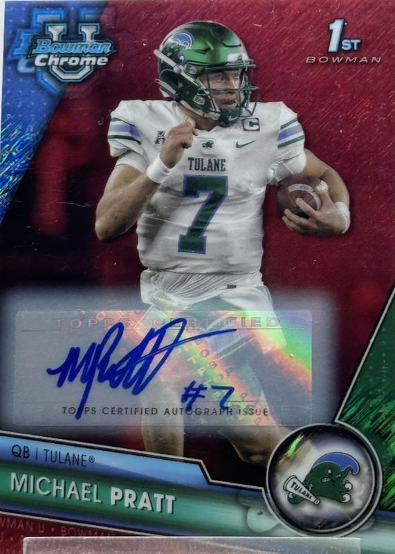 Michael Pratt 2023 Bowman Chrome University #89 Prospect Auto - Red Shimmer Refractor /5 (1st) PSA 10