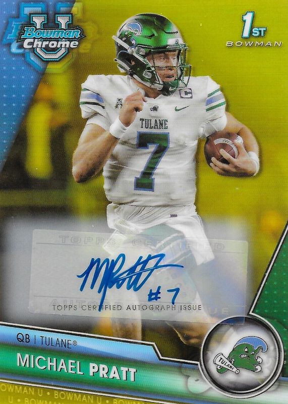 Michael Pratt 2023 Bowman Chrome University #89 Prospect Auto - Yellow Refractor /75 (1st) RAW