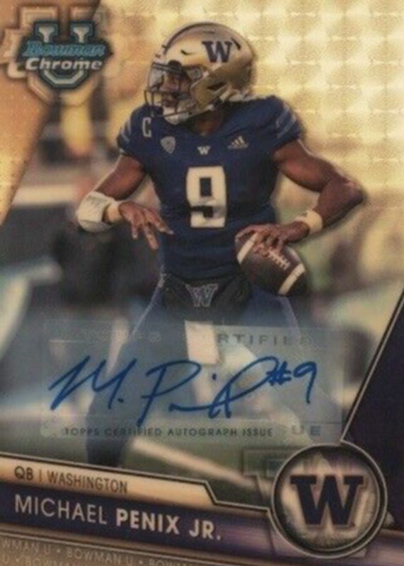 Michael Penix Jr. 2023 Bowman Chrome University #141 Prospect Auto - Superfractor /1 RAW