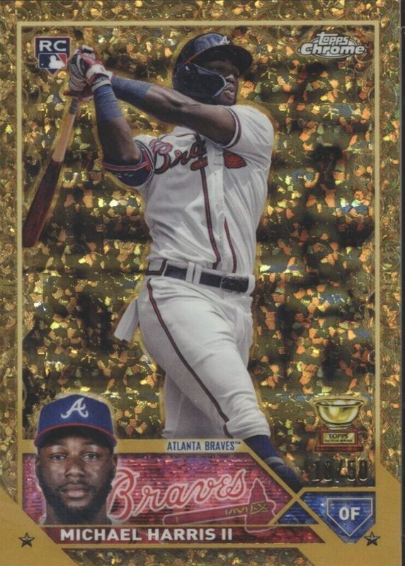 Michael Harris II 2023 Topps Gilded Collection #103 Mini-Diamond Gold Etch Refractor /50 Rookie SGC 9