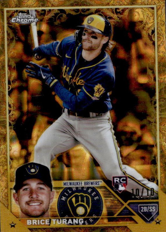 Brice Turang 2023 Topps Gilded Collection #118 Lava Gold Etch Refractor /10 Rookie PSA 10