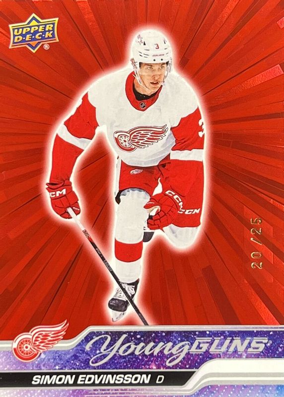 Simon Edvinsson 2023 Upper Deck #228 Young Guns - Outburst Red /25 Rookie SGC 9