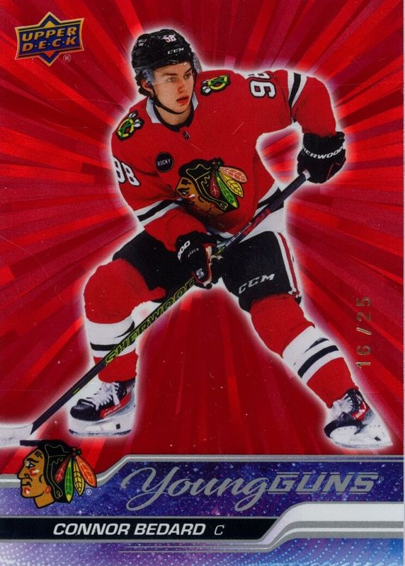 Connor Bedard 2023 Upper Deck #451 Young Guns - Outburst Red /25 Rookie RAW