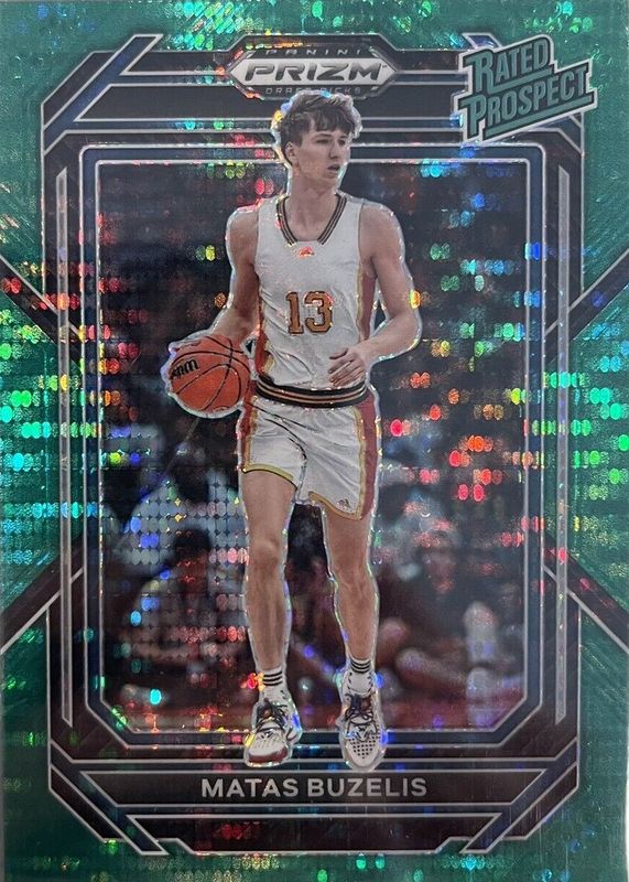 Matas Buzelis 2023 Prizm Draft Picks #13 Green Pulsar /25 RAW