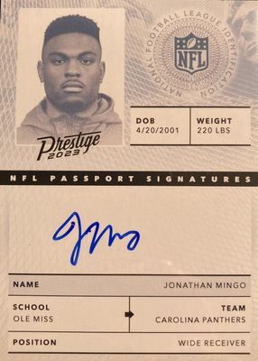 2023 Prestige #NPS-JM NFL Passport Signatures