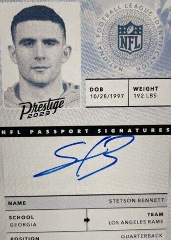 Stetson Bennett IV 2023 Prestige #NPS-SB NFL Passport Signatures Rookie PSA 10