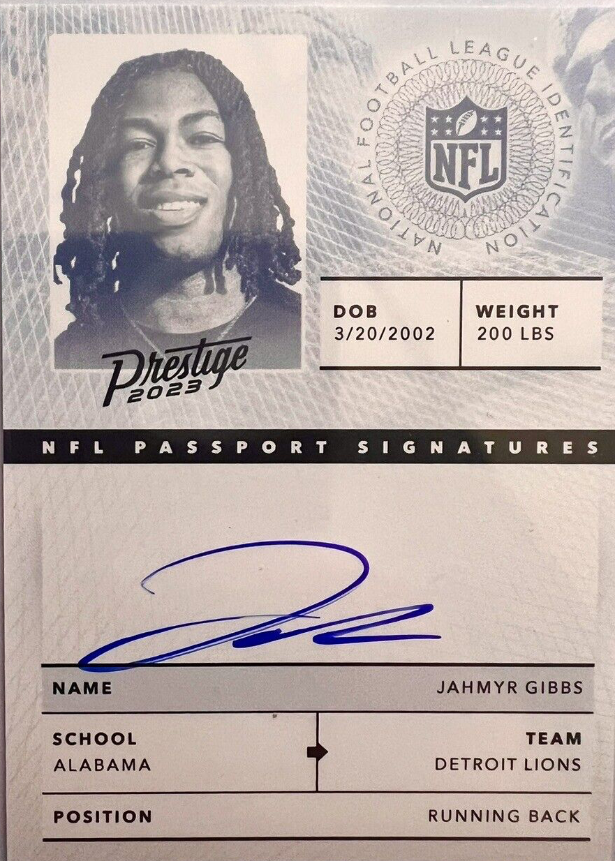 Jahmyr Gibbs 2023 Prestige #NPS-JG NFL Passport Signatures Price