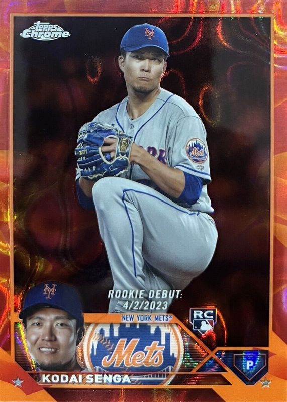 Kodai Senga 2023 Topps Chrome Update #USC124 Rookie Debut - Red & Orange Lava Lamp Refractor /10 Rookie PSA 10