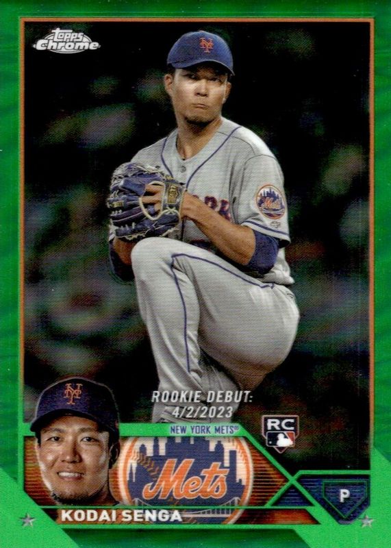 Kodai Senga 2023 Topps Chrome Update #USC124 Rookie Debut - Green Refractor /99 Rookie RAW