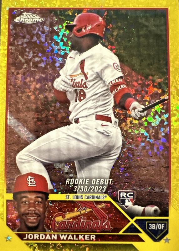 Jordan Walker 2023 Topps Chrome Update #USC150 Rookie Debut - Yellow Mini-Diamond Refractor /75 PSA 10