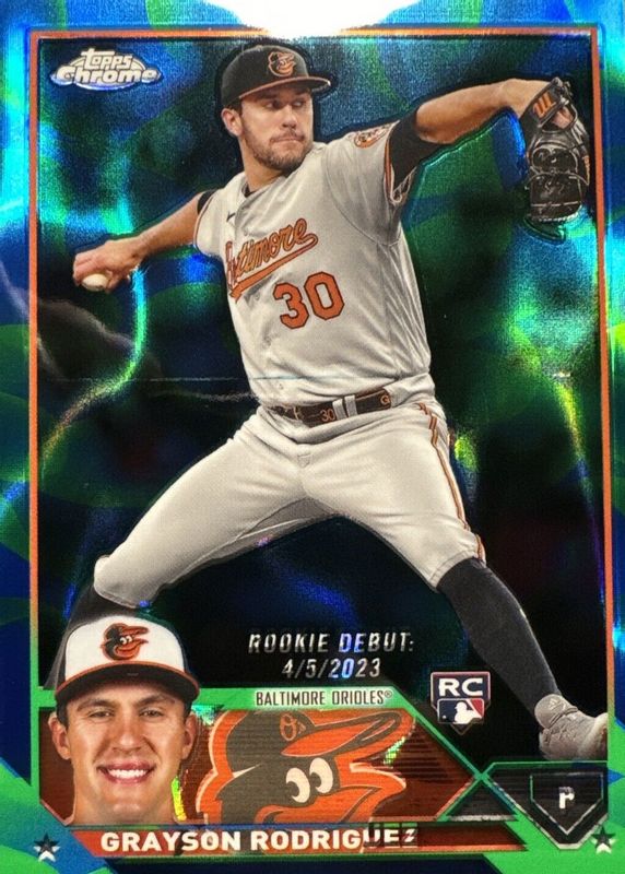 Grayson Rodriguez 2023 Topps Chrome Update #USC16 Rookie Debut - Blue & Green Lava Lamp Refractor /125 PSA 10